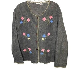 Floral embroidered button up cardigan